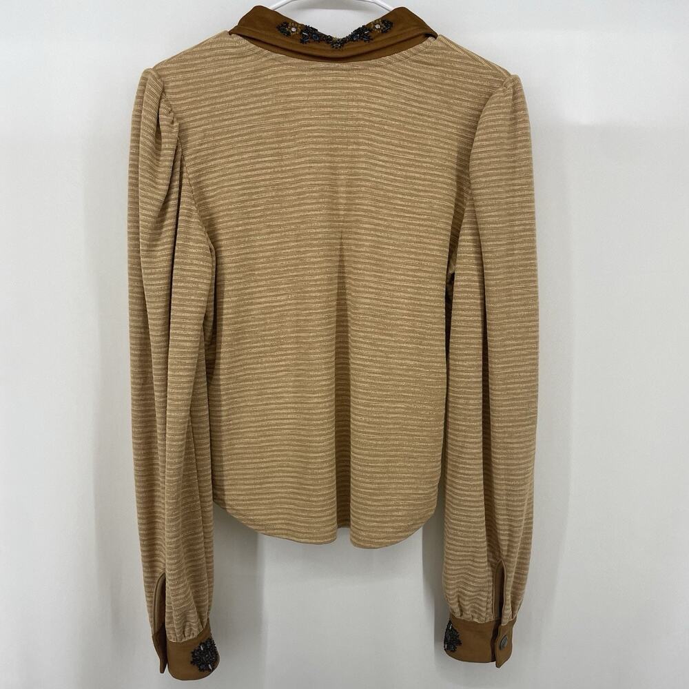 Double D Ranch Size M Trails End Top Long Sleeve Beaded Embellished Tan Western - Picture 6 of 11